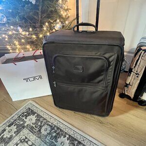 TUMI Brown Cloth with Leather Trim, two wheels, 18 x 12 x 25